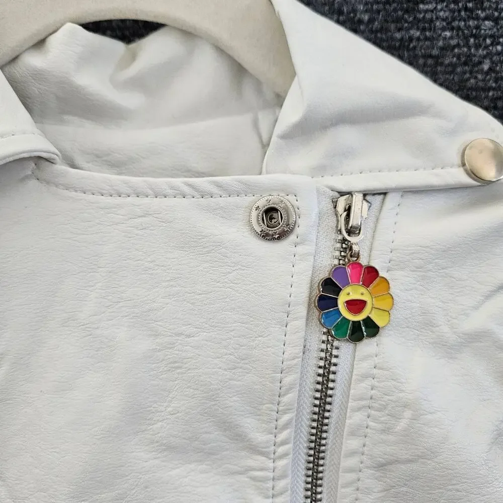Lola + The Boys Rainbow Patch White Vegan Leather Jacket size 4